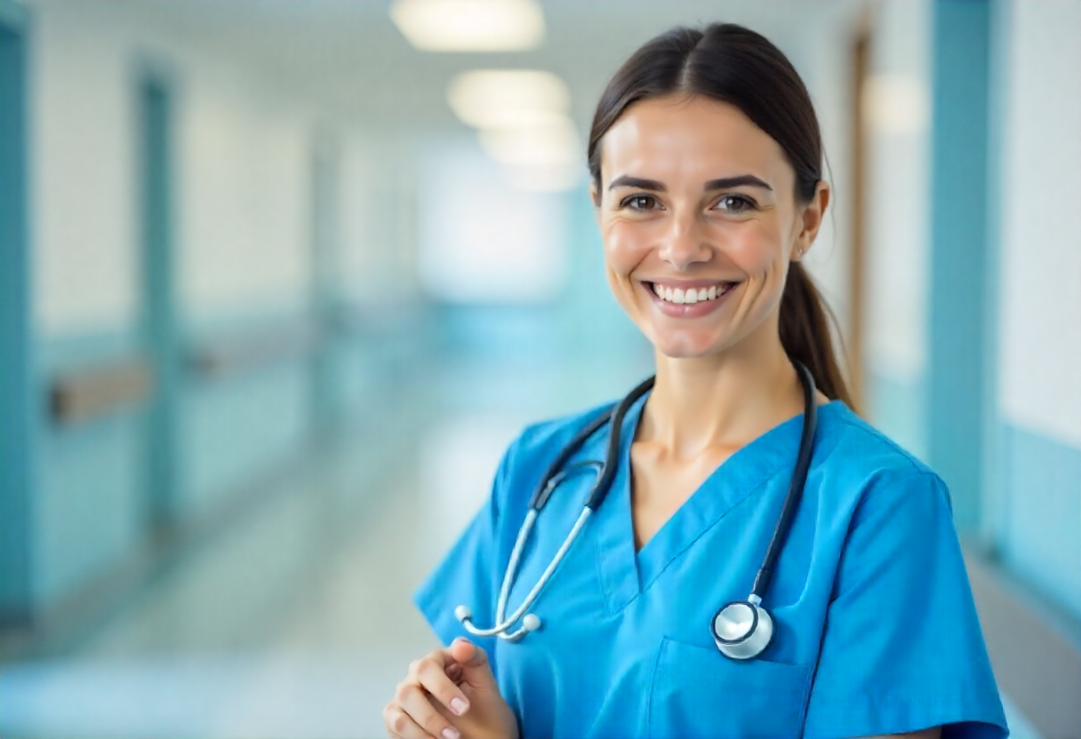 alt="nurse pose towards the camera , study nursing in siberia